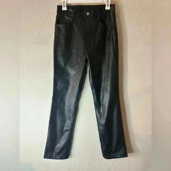 7 for all mankind VEGAN FAUX LEATHER EASY SLIM PANT IN BLACK Sz. 28 - Picture 3 of 7